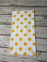 Load image into Gallery viewer, White burp cloth with yellow polka dots
