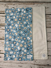 Load image into Gallery viewer, Set of 2 burp cloths.  One tan and white stripes, the other blue and tab animals
