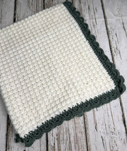 Load image into Gallery viewer, Crochet Baby Blanket / Neutral Baby Blanket / Sage Green Cream

