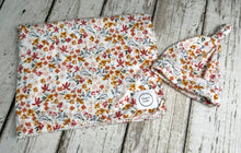 Load image into Gallery viewer, Baby Girl Swaddle Blanket Hat Set / Boho Floral / Stretchy Knit / Baby Shower Gift / Newborn Photo Set
