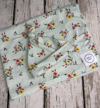 Load image into Gallery viewer, Baby Girl Swaddle Blanket Hat Set / Pale Green Pink Floral / Stretchy Knit / Baby Shower Gift / Newborn Photo Set
