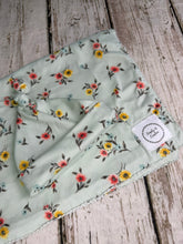 Load image into Gallery viewer, Baby Girl Swaddle Blanket Hat Set / Pale Green Pink Floral / Stretchy Knit / Baby Shower Gift / Newborn Photo Set
