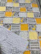 Load image into Gallery viewer, Neutral Baby Rag Crib Quilt Blanket / Baby Gift / Yellow Gray Safari / Sunshine Safari collection/ Safari nursery/ gender neutral
