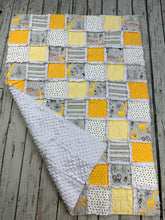 Load image into Gallery viewer, Neutral Baby Rag Crib Quilt Blanket / Baby Gift / Yellow Gray Safari / Sunshine Safari collection/ Safari nursery/ gender neutral
