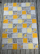 Load image into Gallery viewer, Neutral Baby Rag Crib Quilt Blanket / Baby Gift / Yellow Gray Safari / Sunshine Safari collection/ Safari nursery/ gender neutral
