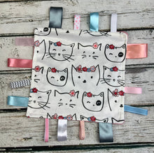 Load image into Gallery viewer, Baby Girl Minky Tag Blanket / Pink Cats / Baby Gift / Lovey / Baby Shower Gift Girl / Sensory Blanket
