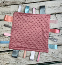 Load image into Gallery viewer, Baby Girl Minky Tag Blanket / Pink Cats / Baby Gift / Lovey / Baby Shower Gift Girl / Sensory Blanket
