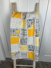 Load image into Gallery viewer, Neutral Baby Rag Crib Quilt Blanket / Baby Gift / Yellow Gray Safari / Sunshine Safari collection/ Safari nursery/ gender neutral
