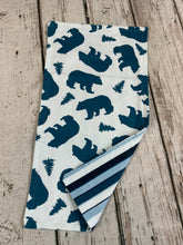 Load image into Gallery viewer, Baby Boy Blanket Burp Cloth Bib / Woodland Animal Bears Stripe / Baby Boy Gift / woodland animals nursery / Baby Shower Gift Boy
