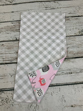 Load image into Gallery viewer, Baby Receiving blanket burp cloth set / pink and gray elephants / baby gift set / baby girl
