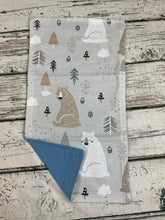 Load image into Gallery viewer, Baby Boy Receiving Blanket Burp Cloth Bib Woodland Animals Bears / Baby Boy Shower Gift Set
