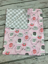 Load image into Gallery viewer, Baby Receiving blanket burp cloth set / pink and gray elephants / baby gift set / baby girl
