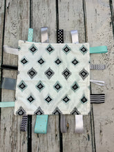 Load image into Gallery viewer, Baby gender neutral minky tag blanket lovey Aztec / baby girl or boy shower gift
