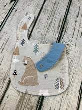 Load image into Gallery viewer, Baby Boy Receiving Blanket Burp Cloth Bib Woodland Animals Bears / Baby Boy Shower Gift Set
