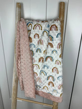 Load image into Gallery viewer, Baby Girl Boho Rainbow Minky Blanket / modern baby nursery / pink and blue / baby shower gift
