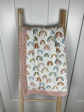 Load image into Gallery viewer, Baby Girl Boho Rainbow Minky Blanket / modern baby nursery / pink and blue / baby shower gift

