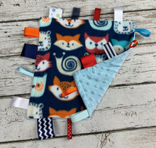 Load image into Gallery viewer, Baby Boy Minky Tag Blanket Woodland Animals  / Lovey / Baby Shower Gift
