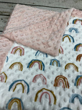 Load image into Gallery viewer, Baby Girl Boho Rainbow Minky Blanket / modern baby nursery / pink and blue / baby shower gift
