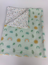 Load image into Gallery viewer, Baby Blanket Burp Cloth Bib Neutral Mint Green Sunshine Rainbows Dots / Baby Gift / gender neutral
