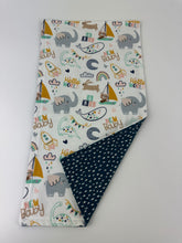 Load image into Gallery viewer, Baby Blanket Burp Cloth Bib Neutral New Baby flourish Animals / Blue White Dot / Baby Shower Gift / gender neutral

