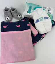Load image into Gallery viewer, Diaper Clutch Changing Pad Pouch / Pink Blue Whales / Small Travel Diaper Bag / New Mom Baby Gift / Baby Girl Gift
