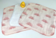 Load image into Gallery viewer, Luxurious Baby Washcloths Muslin Gauze Set of 3 Pink Rainbows / Baby Girl Gift
