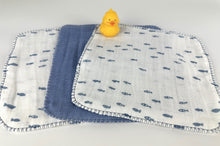 Load image into Gallery viewer, Luxurious Baby Washcloths Muslin Gauze Set of 3 Blue Fish / Neutral Baby Gift
