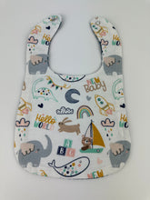 Load image into Gallery viewer, Baby Blanket Burp Cloth Bib Neutral New Baby flourish Animals / Blue White Dot / Baby Shower Gift / gender neutral
