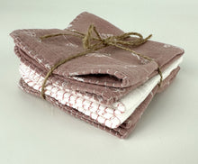 Load image into Gallery viewer, Luxurious Baby Washcloths Muslin Gauze Set of 3 Mauve Floral / Baby Girl Gift
