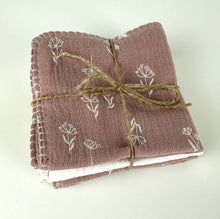 Load image into Gallery viewer, Luxurious Baby Washcloths Muslin Gauze Set of 3 Mauve Floral / Baby Girl Gift
