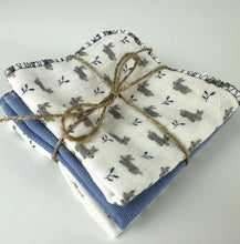 Load image into Gallery viewer, Luxurious Baby Washcloths Muslin Gauze Set of 3 Blue Bunnies / Baby Boy Gift
