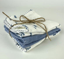 Load image into Gallery viewer, Luxurious Baby Washcloths Muslin Gauze Set of 3 Blue Fish / Neutral Baby Gift
