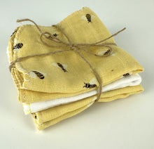 Load image into Gallery viewer, Luxurious Baby Washcloths Muslin Gauze Set of 3 Yellow Bumble Bees / Neutral Baby Gift
