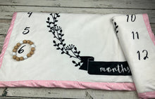 Load image into Gallery viewer, Baby Milestone Blanket / Baby Girl Milestone Blanket / Baby Photo Blanket / Monthly Baby Blanket / Baby Shower Gift
