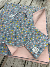 Load image into Gallery viewer, Baby Girl Blanket Burp Cloth Bib / Boho Floral Blanket / Boho Bib / Boho Burp Cloth / Pink and Blue Floral/ Baby Shower Gift
