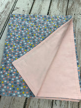Load image into Gallery viewer, Baby Girl Blanket Burp Cloth Bib / Boho Floral Blanket / Boho Bib / Boho Burp Cloth / Pink and Blue Floral/ Baby Shower Gift
