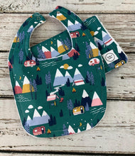 Load image into Gallery viewer, Baby Boy Bib Burp Cloth Gift Set / Baby Bib Burp Cloth Camping Mountains / Baby Shower Gift
