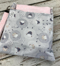 Load image into Gallery viewer, Diaper Clutch Changing Pad Pouch / Pink Gray Sheep Diaper Bag / Small Travel Diaper Bag / Baby Shower Gift / Baby Girl Gift
