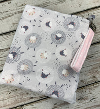 Load image into Gallery viewer, Diaper Clutch Changing Pad Pouch / Pink Gray Sheep Diaper Bag / Small Travel Diaper Bag / Baby Shower Gift / Baby Girl Gift
