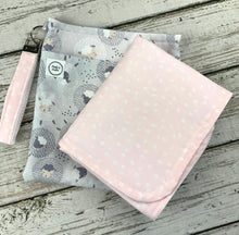 Load image into Gallery viewer, Diaper Clutch Changing Pad Pouch / Pink Gray Sheep Diaper Bag / Small Travel Diaper Bag / Baby Shower Gift / Baby Girl Gift
