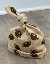 Load image into Gallery viewer, Newborn Baby Boy Top Knot Hat / Football Baby Hat / Stretchy / Newborn Photo Outfit
