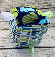 Load image into Gallery viewer, Baby Boy Fabric Sensory Baby Block Hippos / baby boy shower gift / Baby Toy / Rattle / Crinkle Toy
