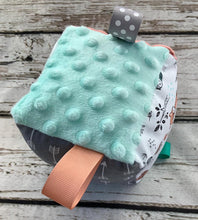Load image into Gallery viewer, Baby Boy Fabric Sensory Baby Block Woodland Animal Foxes / Baby Boy Gift / Baby Toy / Rattle / Crinkle Toy
