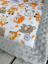 Load image into Gallery viewer, Baby Boy Minky Blanket Orange Woodland Animals / Forest Animals Baby Blanket / Baby Shower Gift

