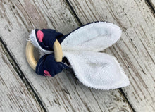 Load image into Gallery viewer, Baby Teether Rattle / Wood Teether Ring Whales / Baby Teething Ring / Bunny Ears Teether / Baby Rattle Toy / Baby Gift
