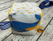 Load image into Gallery viewer, Fabric Sensory Baby Block / Whale Baby Block / Baby Toy / Rattle / Crinkle Toy
