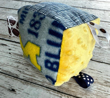 Load image into Gallery viewer, Baby Boy Fabric Sensory Block U of M / University of Michigan baby / Wolverines baby / baby shower gift / Baby Toy / Rattle / Crinkle Toy
