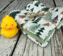 Load image into Gallery viewer, Luxurious Baby Washcloths Muslin Gauze Set of 3 Green Trees / Neutral Baby Gift

