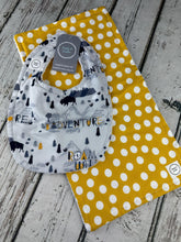 Load image into Gallery viewer, Baby Boy Bib Burp Cloth Set / Baby Bib Burp Cloth Adventure Mountains / Baby Shower Gift Set
