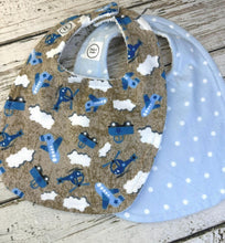 Load image into Gallery viewer, Baby Shower Gift Bib Set / Set of 2 Bibs / Baby Boy Gift / Airplane Bib Set
